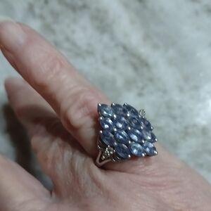 Dazzling Silver and Purple Cluster Ring